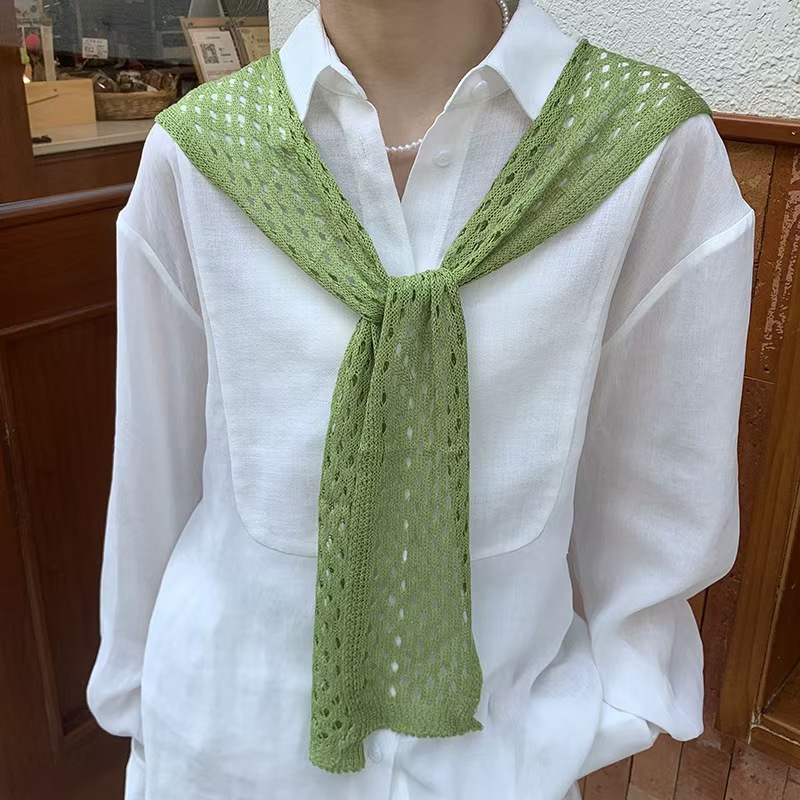 T947 sunscreen shawl for women in summer knitted high-grade thin air-conditioned room solid color waistcoat cross hollow shawl