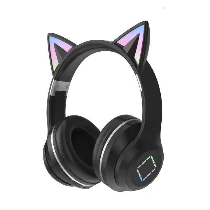 DHgadgets Wireless Cat Ear Headphones with LED Light Bluetooth Headset Over Ear Foldable Headphones with Mic for Kids Teens Girls Boys