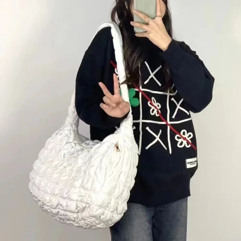 Style Casual Ruched Oversized Women Shoulder Bags Quilted Padded Crossbody Bag Large Capacity Nylon Tote Big Shopper Purses 250606