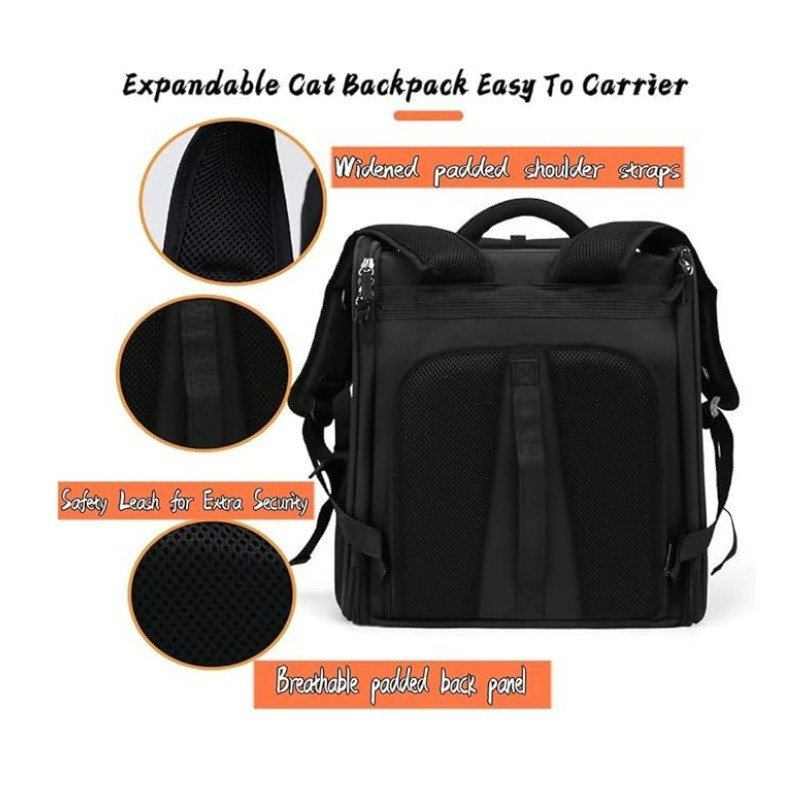 Expandable Pet Backpack Carrier for Cats and Small Dogs - Ventilated & Foldable