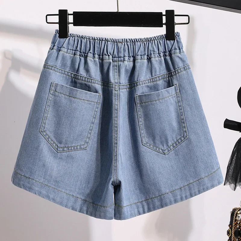 Plus Size Extra Large Loose Wide Leg Pants plus Size High Waist Jeans Shorts Women Light Blue Big Size Pants plus Size Fa 250609