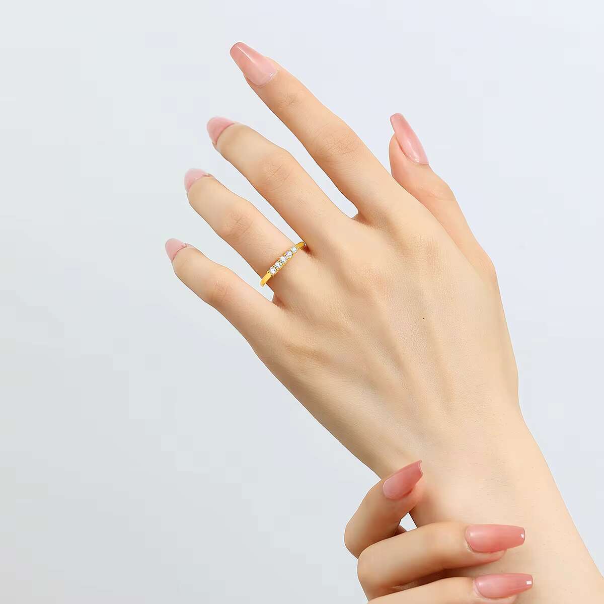 Brand Gold Jewelry Supplier Women Engagement Ring Gift Real 14K Gold Hollow 5 Moissanite Ring Bijoux