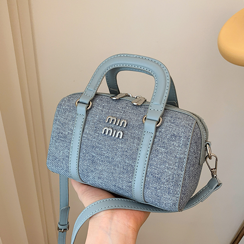 Designer bag, new denim hand-held Boston bag, women's quality, versatile bowling bag, ins single-shoulder crossbody bag, free shipping