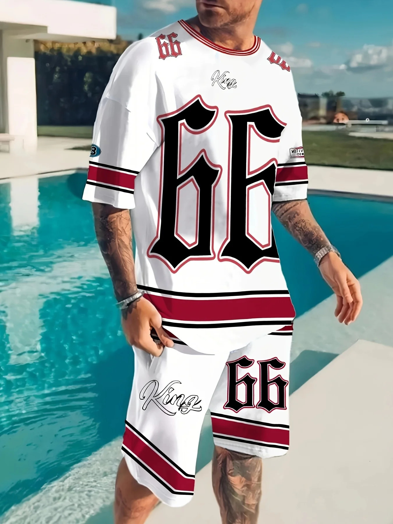 Summer mens suit casual sport roundneck Tshirt Chicago letter print pattern pullover summer daily outdoor street 250612