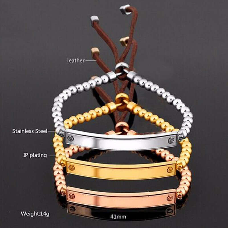 Korean Style Fashion 316L Stainless Steel Bead New Adjustable Men's Screw Bracelet