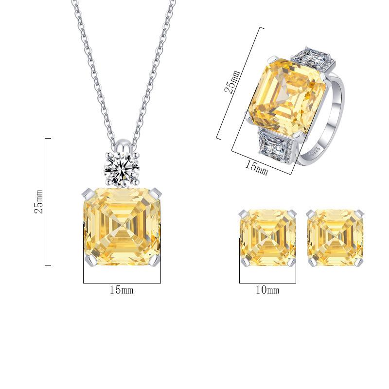 Luxurious S925 PureSilver Yellow Diamond Necklaces and Earings Collection Featuring Precision Crafted Ascher Shapes