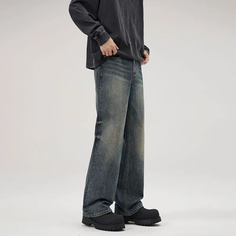 Summer Thin Mens Loose Straight Jeans Cotton Soft Drape Business Casual Trousers Classic Smoke Gray Ice Silk Pants 250611Z