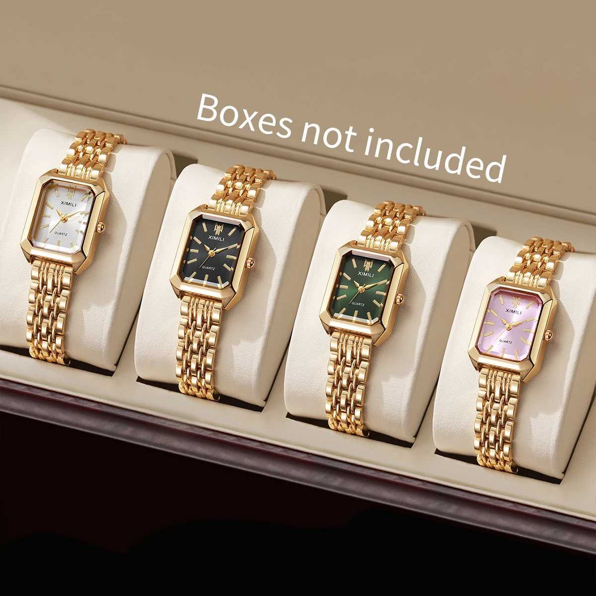 1/2/4PCS Luxury Women es Fashion Rectangle Woman Quartz Stainl Steel Band Wristes Reloj MujerWithout BoxXJ250612
