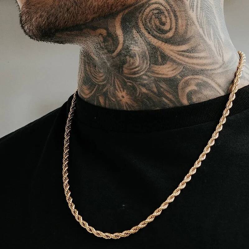 Men Ropes Long Stainless Steel Minimalist Twist Chain Necklace Available in Gold Sier Color 2 TO 5mm