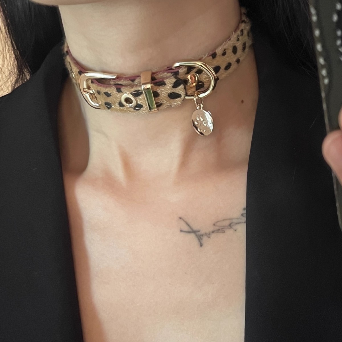 Choker Leopard 3PCS/LOT Black Red Girds Y2K hip-hop Rock Contrast Fluorescent Alien Pendant pink Chain Necklace