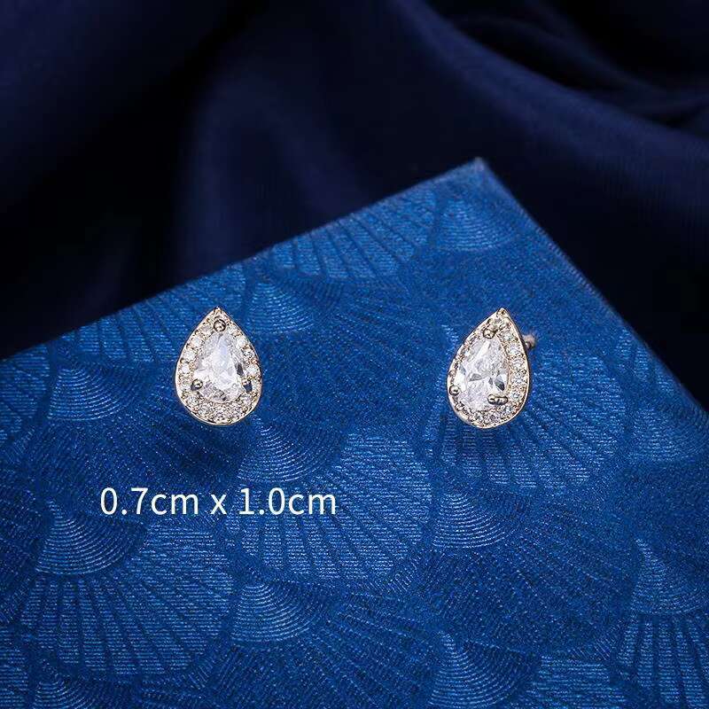 Dainty Teardrop Cubic Zirconia CZ Crystal Stud Earrings for Women Bride Bridesmaid