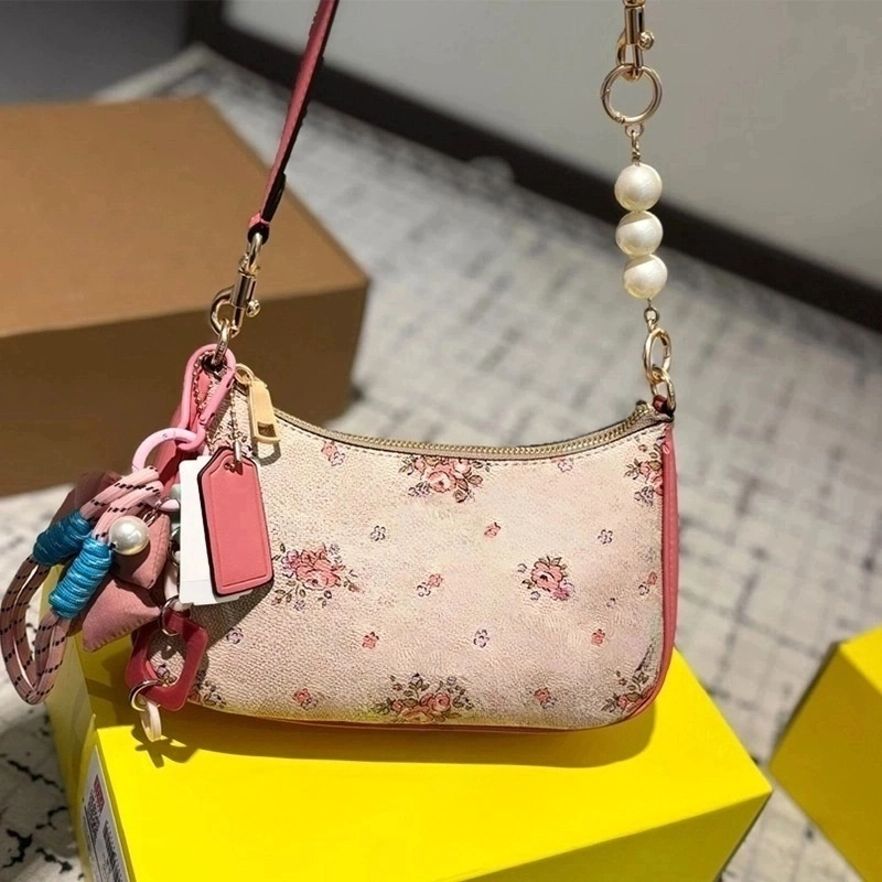 Designer Womens Totes Party Mini cowhide 9.45*5.41 inches dating leather cuteUnderarm bag with floral pattern and youthful vitality Free shipping