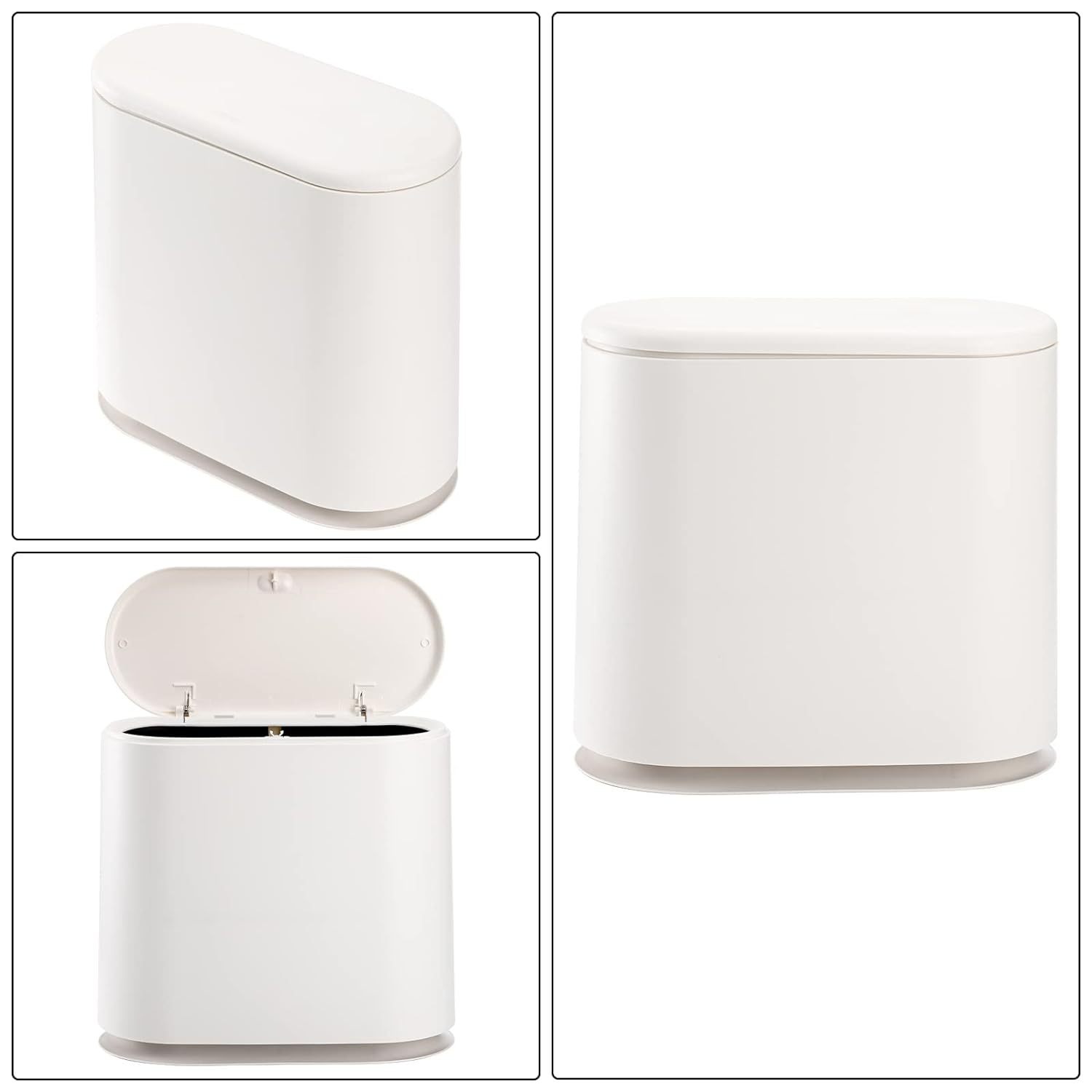 icedog 12 Liter (3.2 Gallon) Rectangular Trash Can with Press Top Lid - White Modern Waste Bin for Bathroom, Bedroom, Kitchen, Office - Slim Plastic G