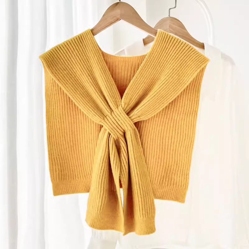 K998 Korean cross-knitted small shawl for women in spring and autumn, popular with waistcoat, fake collar, thickened solid color knitted scarf