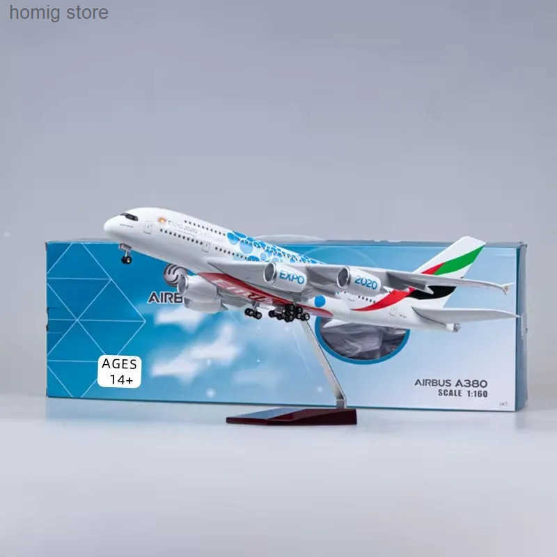 45.5cm Airplane Model 1/160 Scale A380 Emirates Expo Airline Aircraft with Light wheels DieCast Plastic Resin Model Collectible L250612