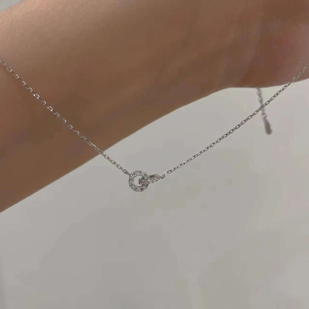 Pure Sier Necklace Interlocking Double Ring Elegant Gold-Plated Light High-End New Ins Style Women's Clavicle Chain