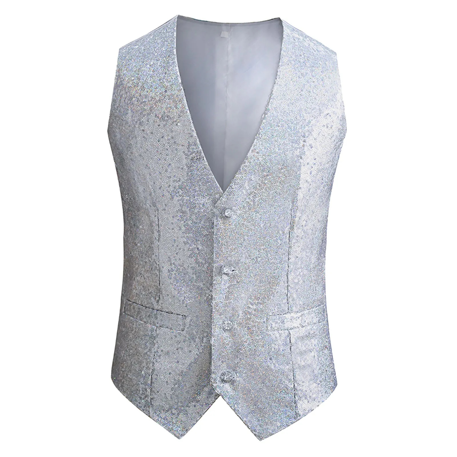 Mens Fashion Sleeveless Sequined Blazer Vest Nightclub DJ Performance Stage Wedding Host Shiny Gold Sequin Bling Glitter 250610A