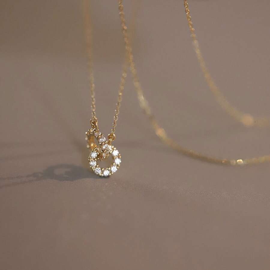 Pure Sier Necklace Interlocking Double Ring Elegant Gold-Plated Light High-End New Ins Style Women's Clavicle Chain