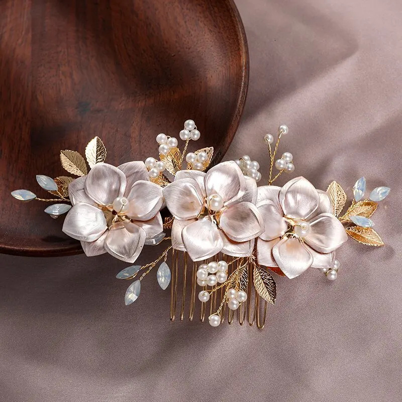 Silver Color Hair Comb Bride Tiaras Headdress Floral Pearl Hairpin Girls Prom Crown Wedding Hair Jewelry Party Gift For Women 250606