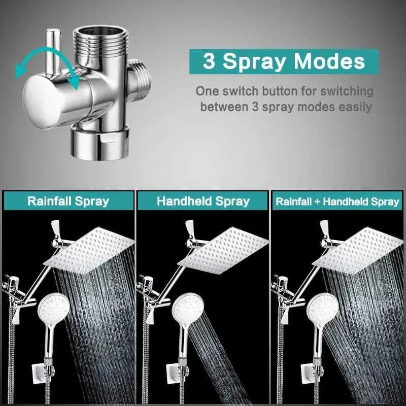 Shower Head 8 Inch High Pressure Rainfall Shower Head/Handheld Shower Combo with 11 Inch Extension Arm X250612