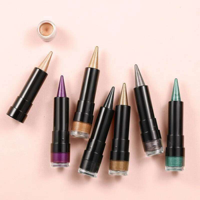 NEW 2 IN 1 Pearlescent Eye Shadow Pen Pointed Eyeliner Stick Caramel Brown Black Makeup Silky Smooth Lasting Eyeshadow free shipping