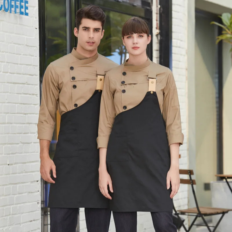 Mens Kitchen Jacket Restaurant Unisex Chef Uniform Women Workwear Cook Costume Long Shirt Cooks Clothes Apron 250611