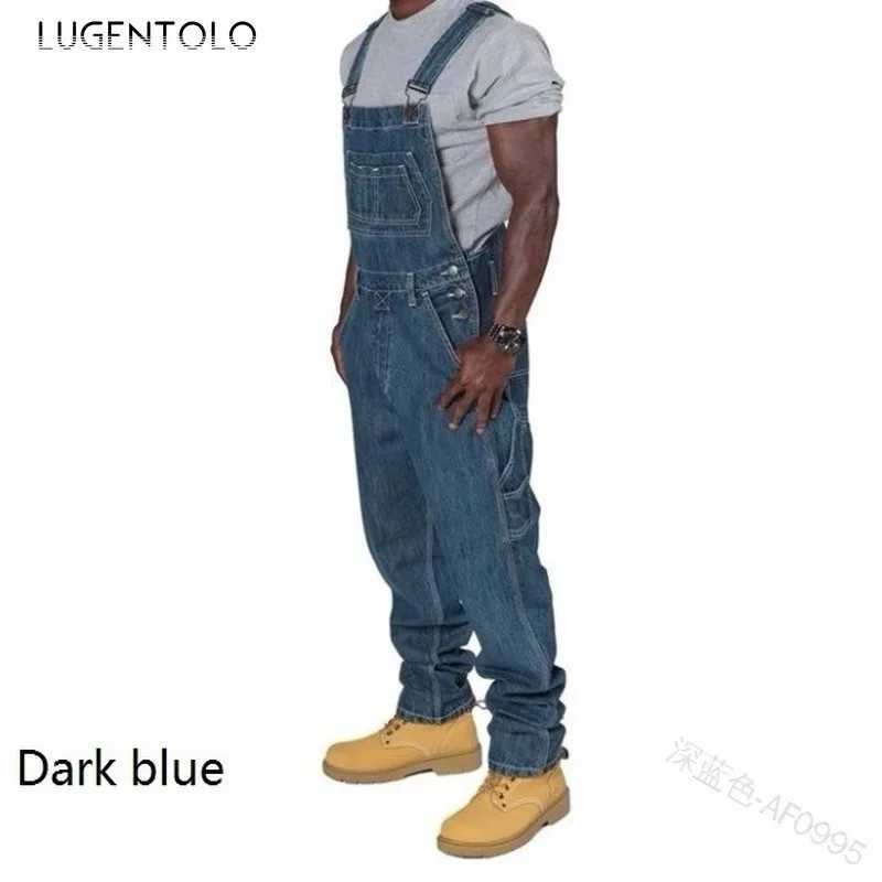 Lugentolo Overalls Jeans Men Large Size Spring Fashion Loose Straight Multi-pocket Denim Trousers W250612