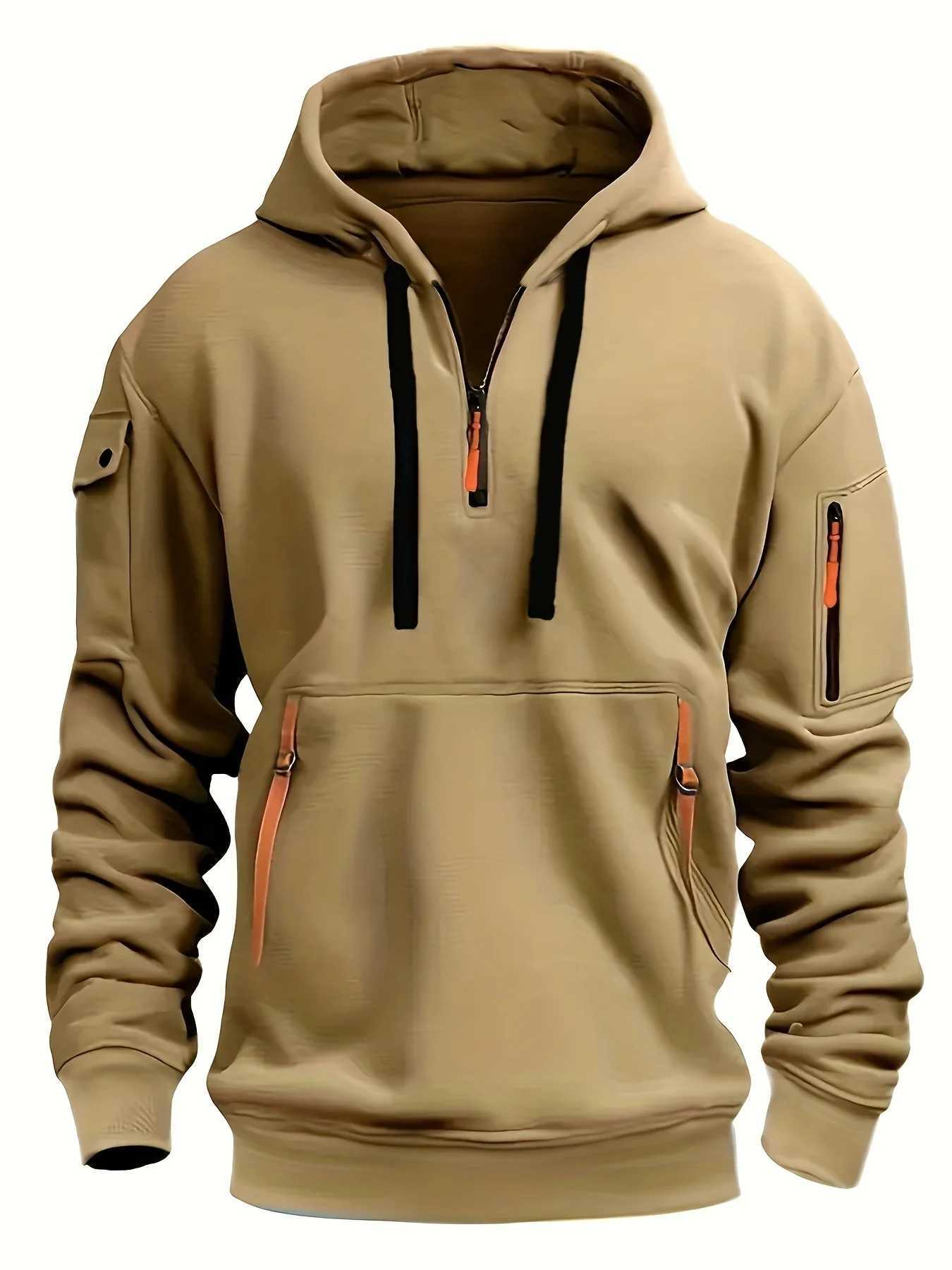 Originality /4 Zip up Autumn Winter Men Fashion Hoodie Warm Fleece Sweatshirts Multi Pocket Design y2k Clothing W250612