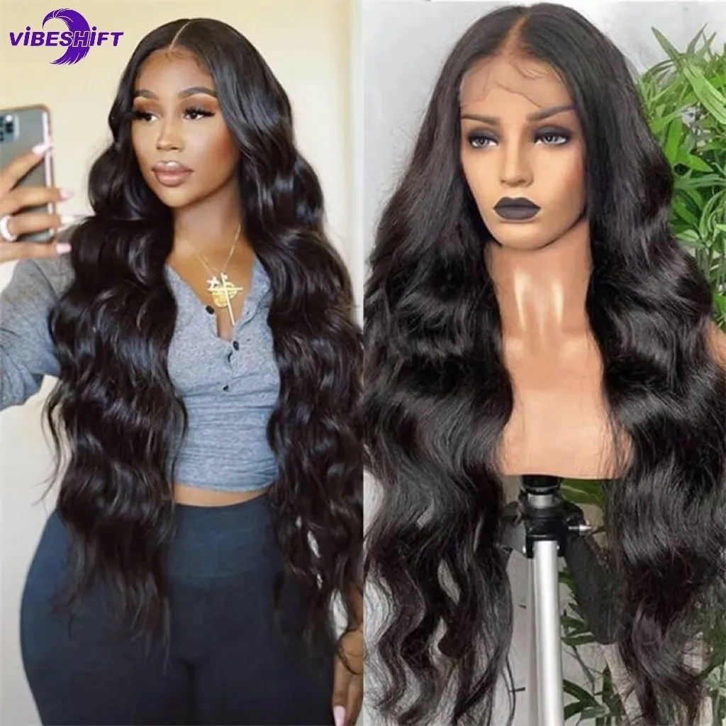 16-34 Inch Hair Wigs Body Wave Wig 13x4 Transparent Lace Front 200% Density Pre Plucked Baby Hair Human Hair Brazilian Virgin Hair Natural Black for W