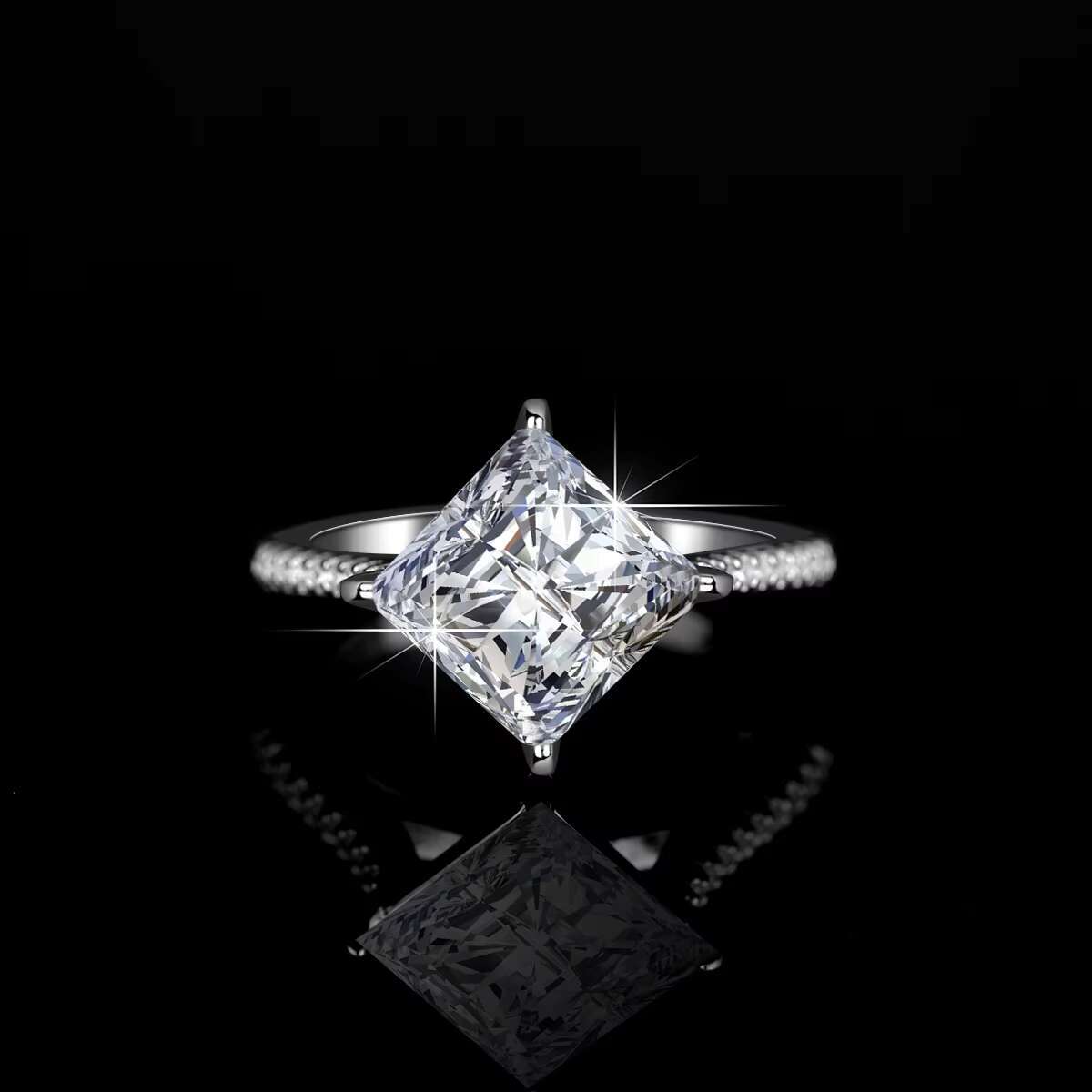 High Quality 925 Sterling Silver GRA Certified Moissanite Women Rings D Color VVS 3ct Princess Cut Moissanite Ring for Women
