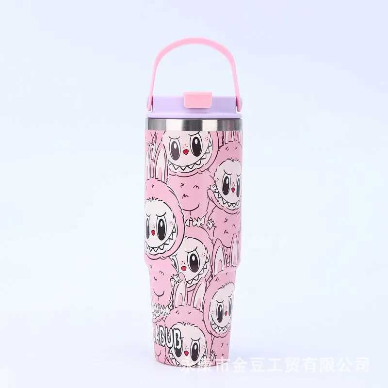 Kaii Labubu Str Cup Anime Portable Car Cup Cute 30oz Water Bottle Wholesale Large Capacity Portable Car in Girl Gift XJ250612