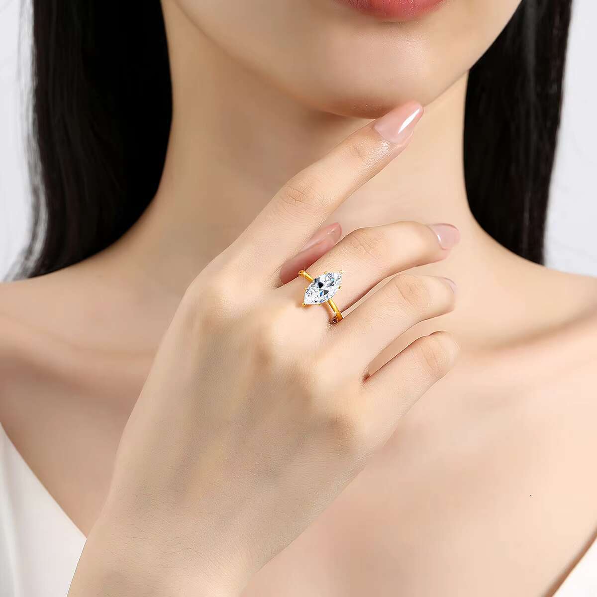 Quality Supplier Woman Engagement 6 Prongs Huge 3 ct Marquis Cut Moissanite Rings Hollow 14K Gold Jewelry Wholesale