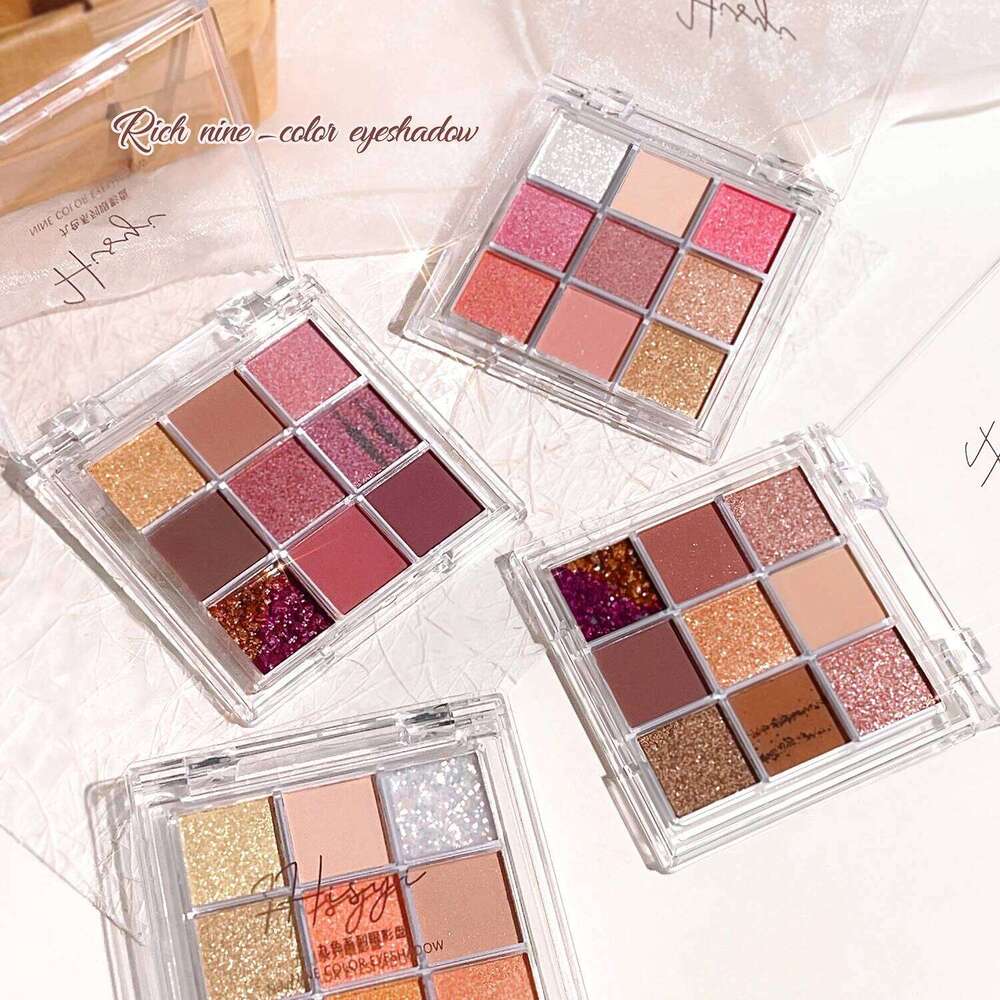 Summer 9 color eyeshadow palette: Orange brown, pink and gold, matte shimmer effect, lasting makeup, keep glitter rose Eyeshadow free shipping