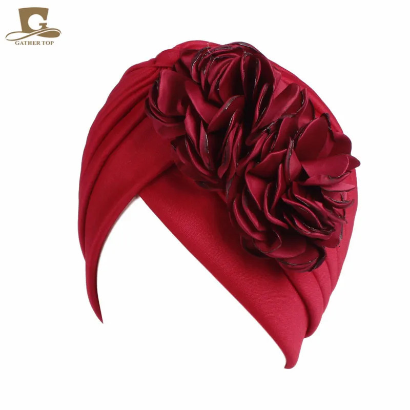 vintage double flower beanie turban style hat women headbands Turbante hair accessories 250612