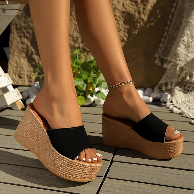 Womens Chunky Platform Wedge Sandals Summer Thick Bottom Non-Slip Beach Slippers Woman Plus Size 43 Lightweight Outdoor Slides 250612