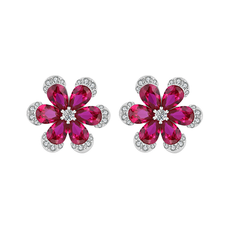 S925 Silver Best-Selling Faux Ruby Flower Set, Luxury Jewelry Necklace, Earrings & Ring Set, Perfect for Weddings and Special Occasions