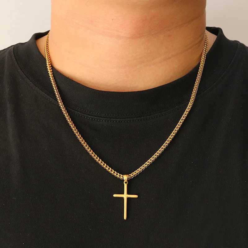 Punk Cross Pendant Link Chain for Men Women 316L Stainless Steel Hip Hop Necklace Gold Silver Fashion Jewelry Gift Waterproof W250612