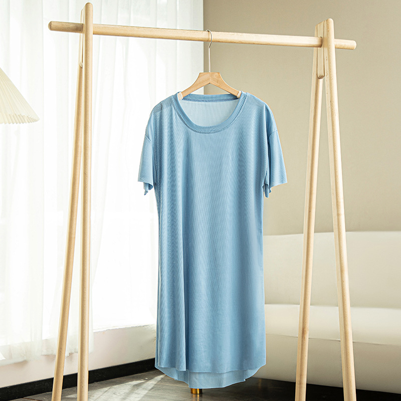 DO9295 Medium-length solid color round neck casual home short-sleeved thin outer wear