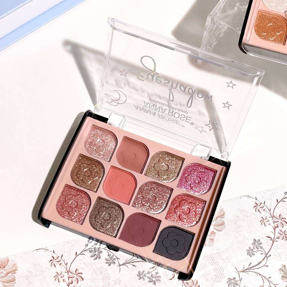 12-Color Korean Eyeshadow Palette Soft Earthy Shades & Pearlescent Mattes for Daily Beauty free shipping