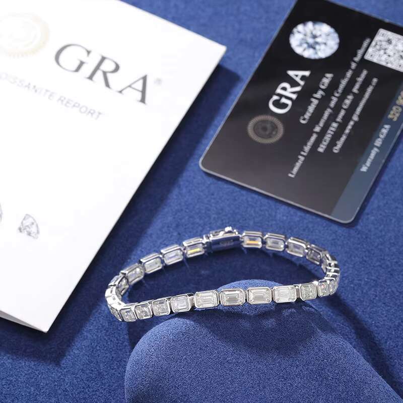 Factory Price Gift Jewelry 5mm 925 Sterling Silver Emerald Cut VVS Moissanite Baguette Tennis Bracelet for Valentines Day