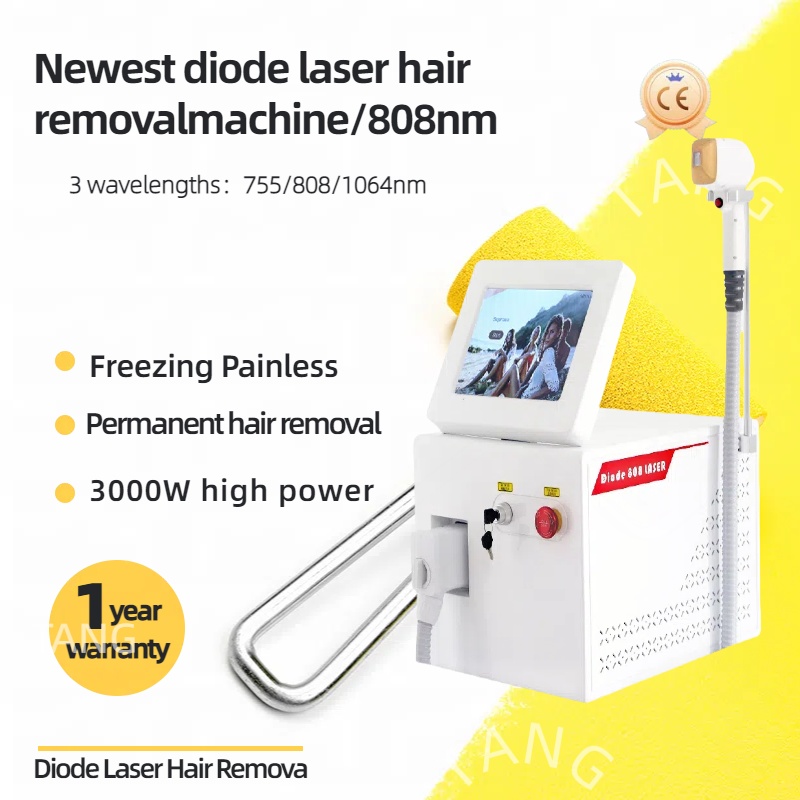 Alexandrite Diodo Laser Hair Removal Skin Rejuvenation Machine Cooling 3 Wavelength 755/808/1064nm Painless Permanent Epilation
