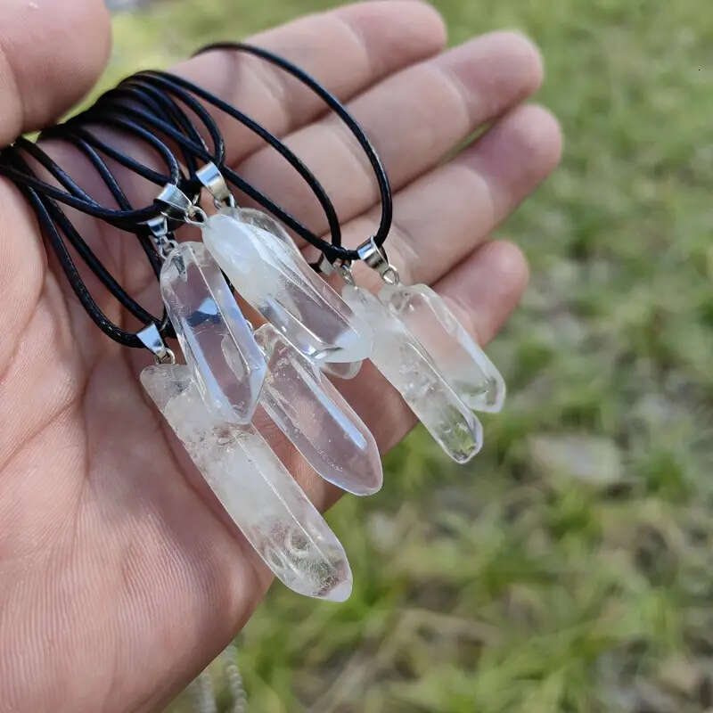 Natural White Single Necklace Crystal Rough Hexagonal Column Pendant Hanging Ornament Accessory Jewelry