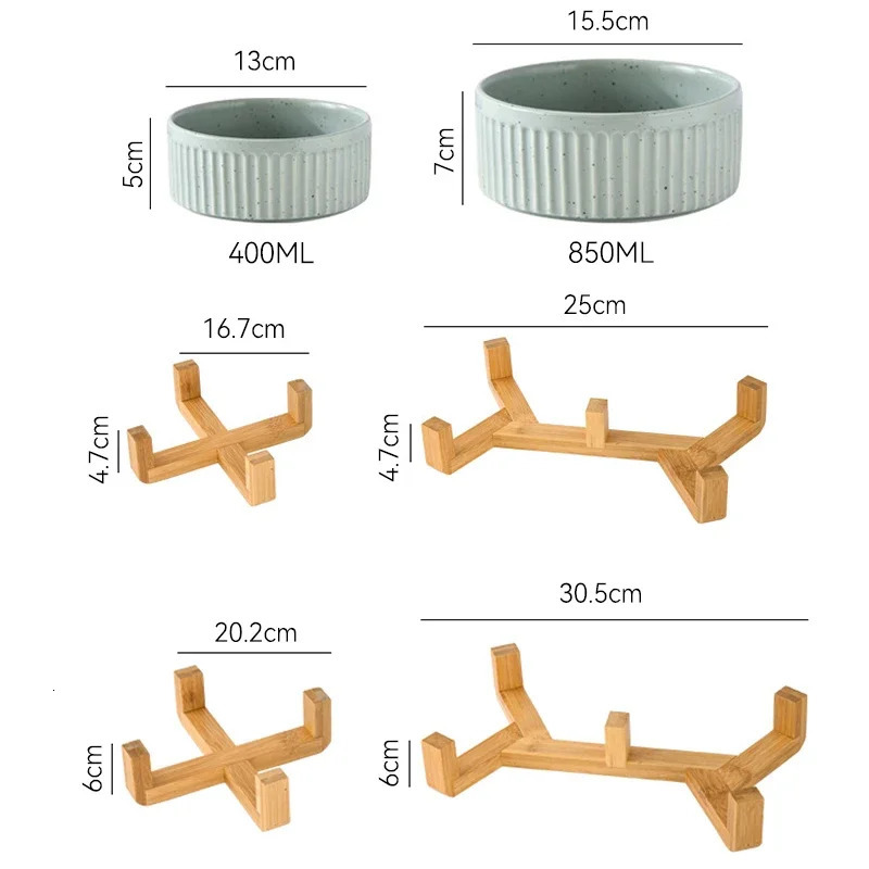 850ML Cat Double Ceramic Bowls Pet Food Water Feeding Supplies Small Medium Dogs Drink Eat Feeder with Wooden Stand 250612
