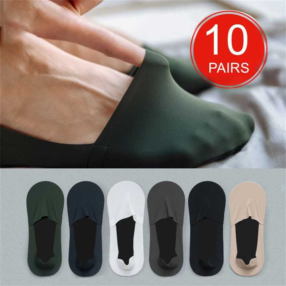 10 Pairs/Pack Invisible Ice Silk Men Socks Deodorant Sweat-absorbing Summer Thin Breathable Silicone Non-slip Socks T250612