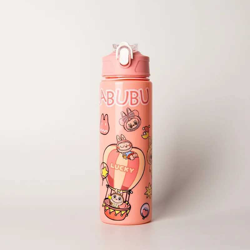 750ML Labubu Figures High-Capacity Water Cup with Straw Water Bottle Kaii Travel Portable Kids Birthday Gift XJ250612