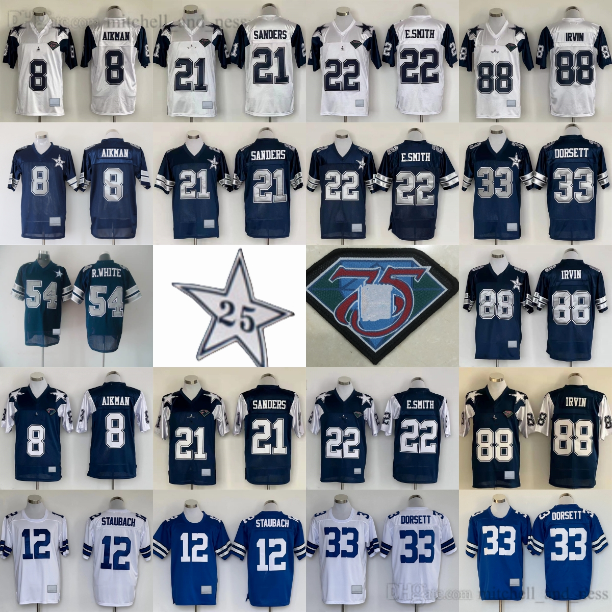 1994 M&N Throwback Football 88 Michael Irvin Jerseys Classic Retro Stitch 21 Deion Sanders 8 Troy Aikman 22 Emmitt Smith 33 Tony Dorsett 54 Randy White 12 Roger Staubach