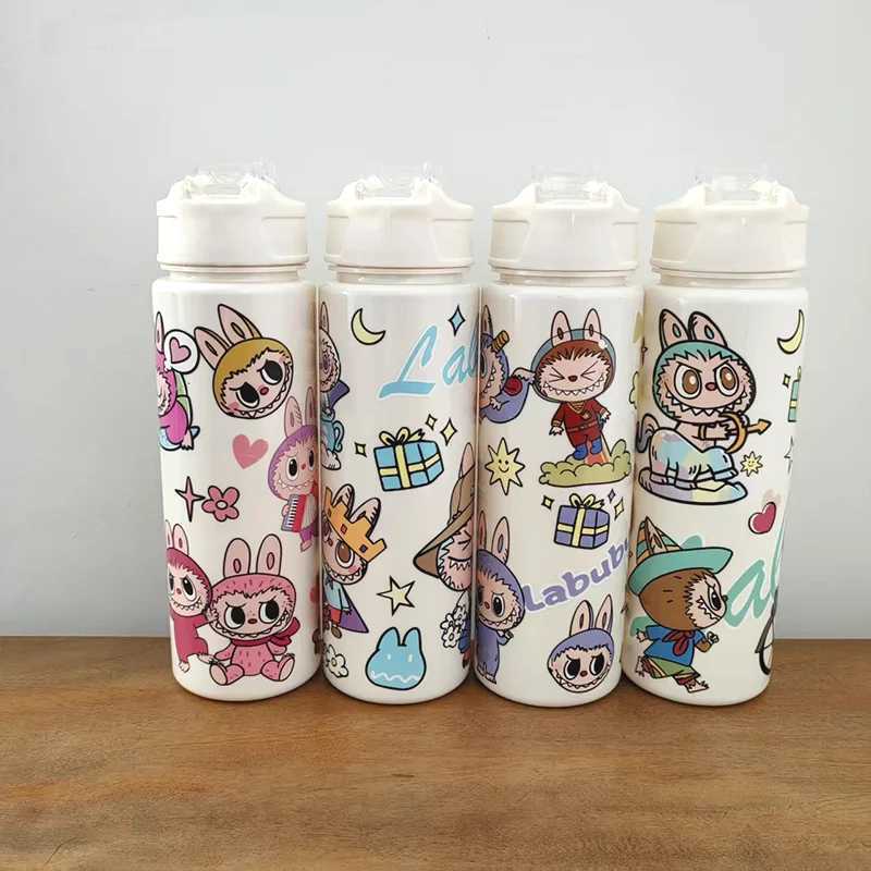 Cartoon Labubu Water Bottle Leakproof High-capacity Plastic Straw Cup Portable for Outdoor Travel School Camping Anime Supplies X250612