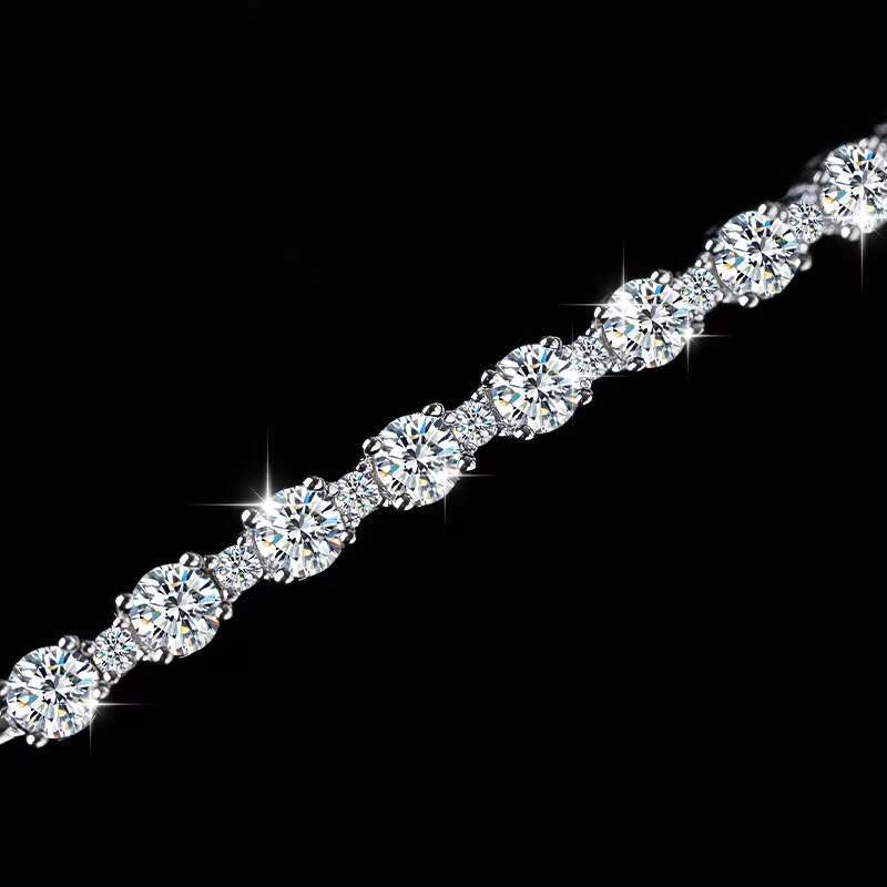 Fine Jewelry S925 Sterling Silver Full Diamond Moissanite Adjustable Bracelet for Women Birthday Gift