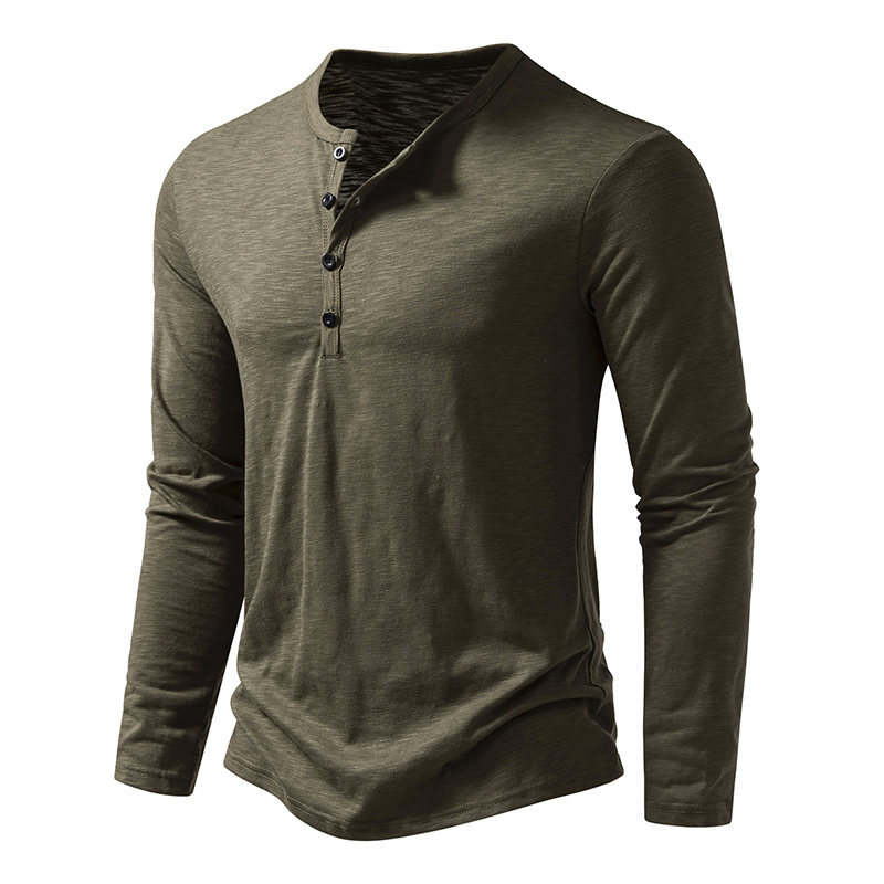 Shirt Men's Cotton Button Henley neck Shirt Long Sleeve Casual Button Solid color Fashion T-Shirts New Men's Slub Cotton Henley Neck Long-Sl