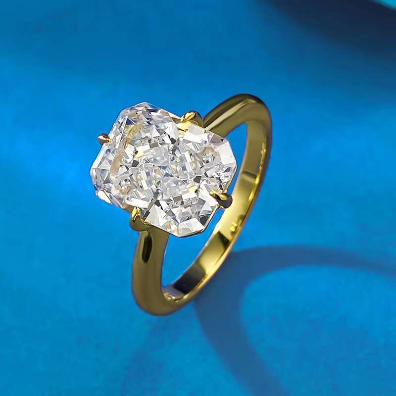 European American Zircon Wedding Engagement Ring High Carbon Diamond 8*10 White Ice Flower Cut S925 Silver Fine Rings